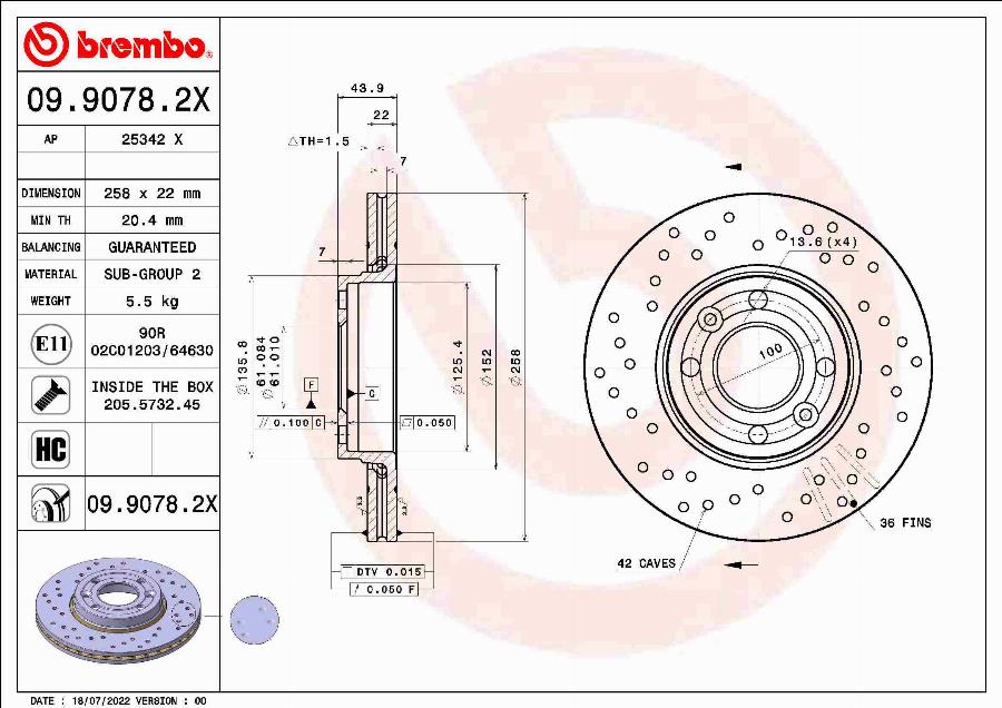 Brembo 09.9078.2X - Bremžu diski autodraugiem.lv