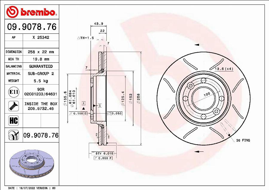 Brembo 09.9078.76 - Bremžu diski autodraugiem.lv