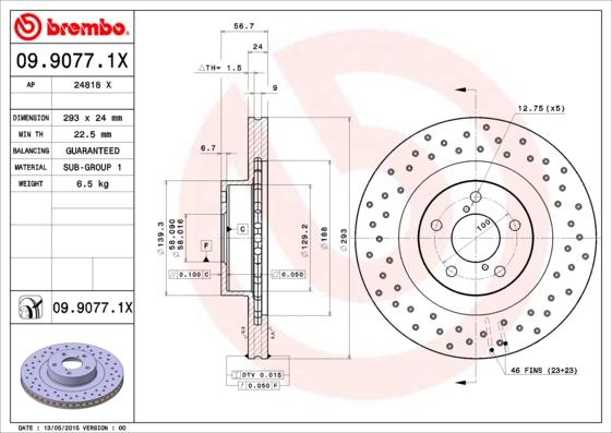 Brembo 09.9077.1X - Bremžu diski autodraugiem.lv