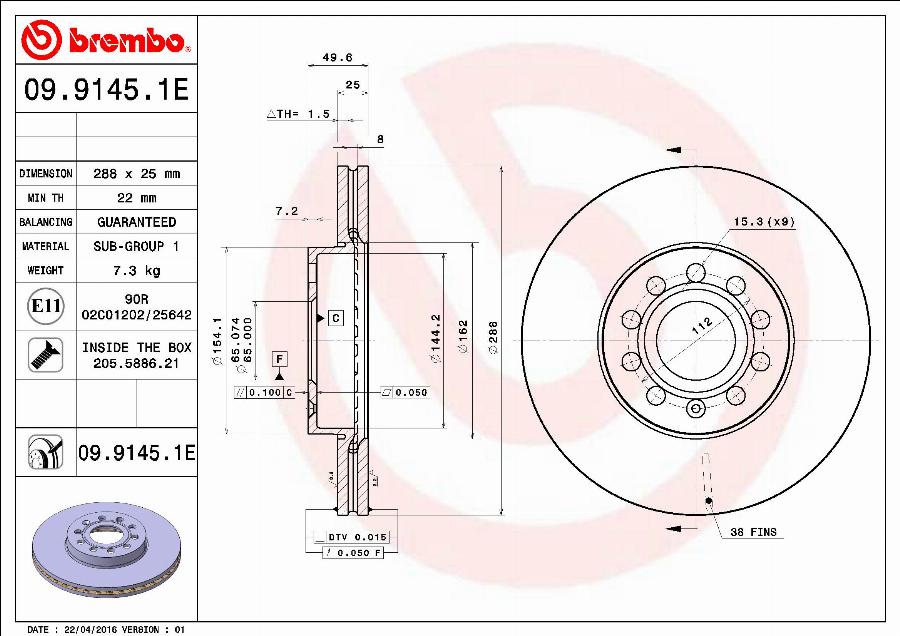 Brembo 09.9145.1E - Bremžu diski autodraugiem.lv