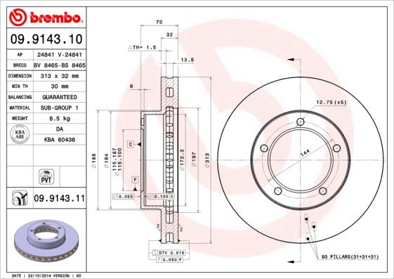 Brembo 09.9143.10 - Bremžu diski autodraugiem.lv