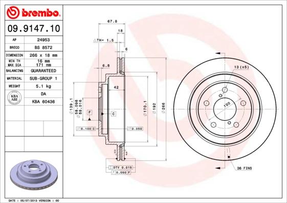 Brembo 09.9147.10 - Bremžu diski autodraugiem.lv