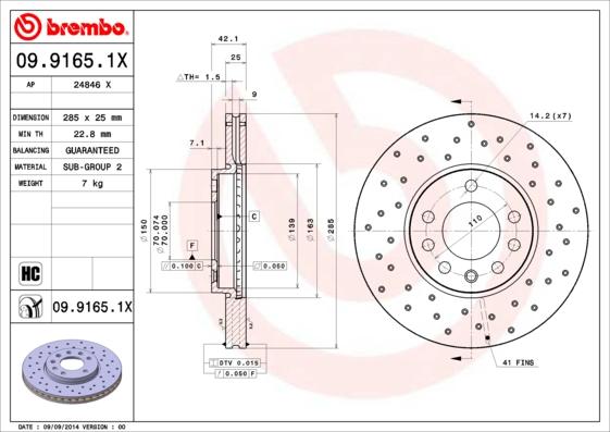Brembo 09.9165.1X - Bremžu diski autodraugiem.lv