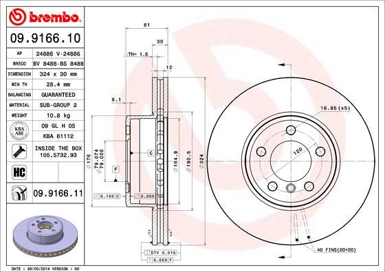 Brembo 09.9166.10 - Bremžu diski autodraugiem.lv