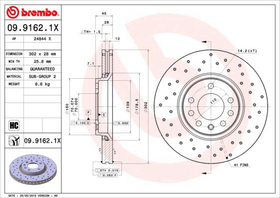 Brembo 09.9162.1X - Bremžu diski autodraugiem.lv