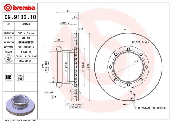 Brembo 09.9182.10 - Bremžu diski autodraugiem.lv