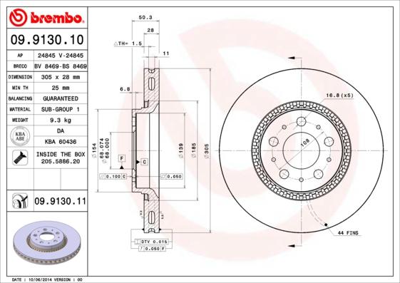 Brembo 09.9130.11 - Bremžu diski autodraugiem.lv