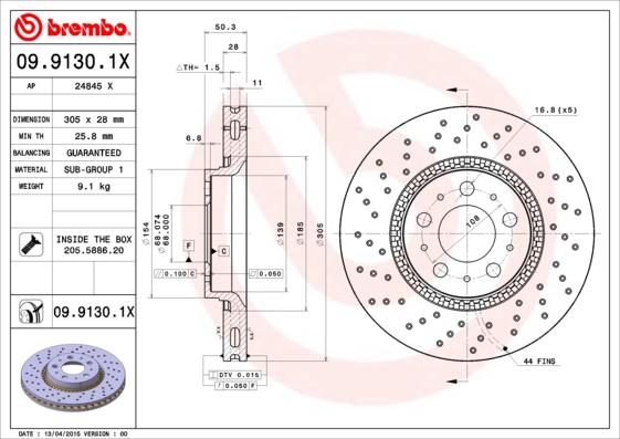 Brembo 09.9130.1X - Bremžu diski autodraugiem.lv