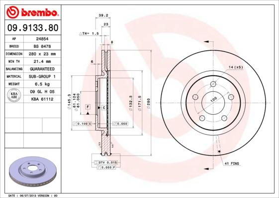 Brembo 09.9133.81 - Bremžu diski autodraugiem.lv