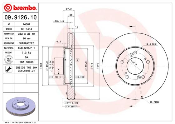 Brembo 09.9126.10 - Bremžu diski autodraugiem.lv