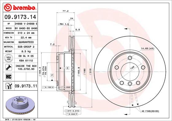 Brembo 09.9173.11 - Bremžu diski autodraugiem.lv