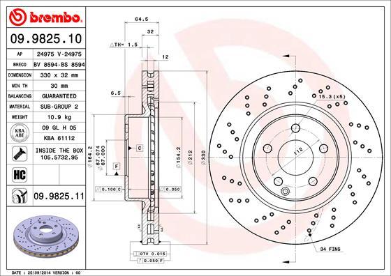 Brembo 09.9825.11 - Bremžu diski autodraugiem.lv