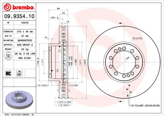 Brembo 09.9354.10 - Bremžu diski autodraugiem.lv