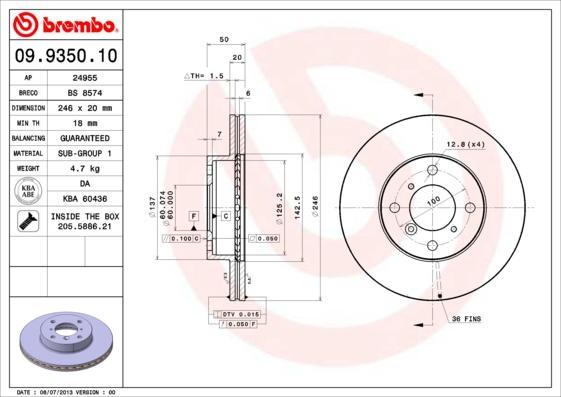 Brembo 09.9350.10 - Bremžu diski autodraugiem.lv