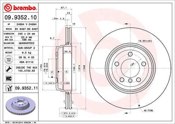 Brembo 09.9352.10 - Bremžu diski autodraugiem.lv