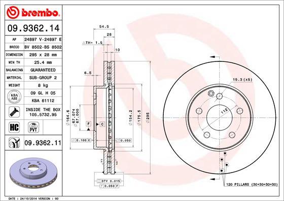 Brembo 09.9362.11 - Bremžu diski autodraugiem.lv