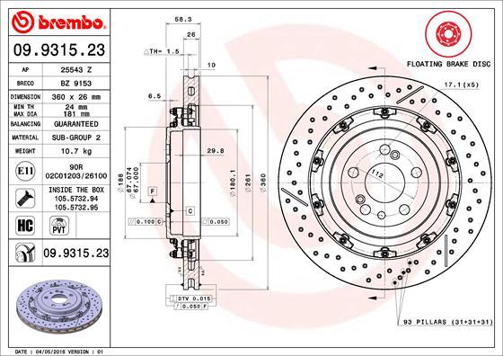 Brembo 09.9315.23 - Bremžu diski autodraugiem.lv