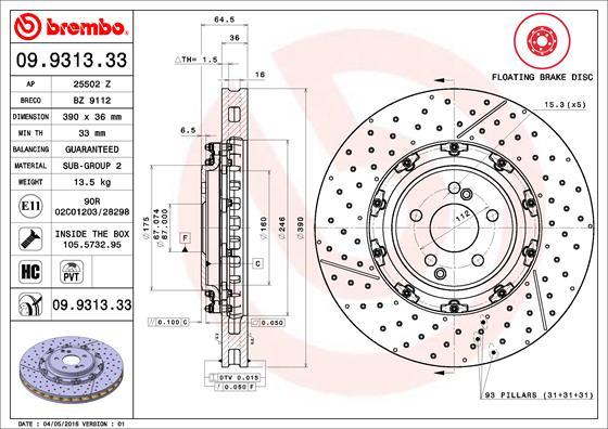 Brembo 09.9313.33 - Bremžu diski autodraugiem.lv