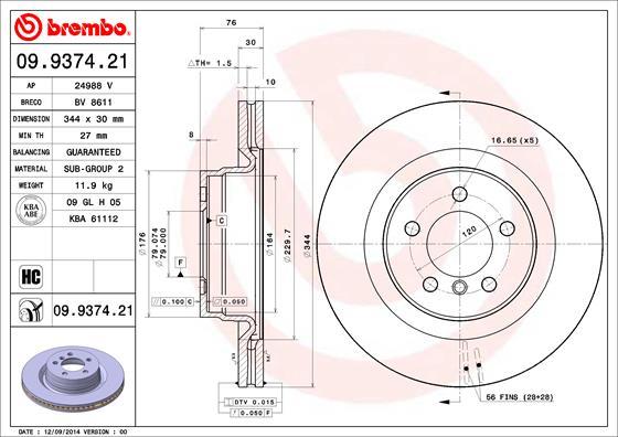 Brembo 09.9374.21 - Bremžu diski autodraugiem.lv