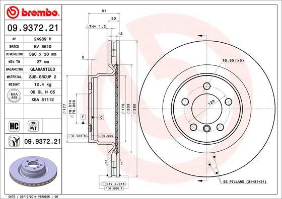 Brembo 09.9372.21 - Bremžu diski autodraugiem.lv