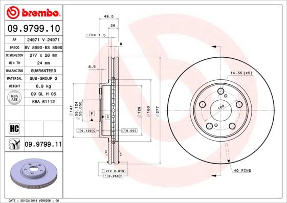 Brembo 09.9799.11 - Bremžu diski autodraugiem.lv