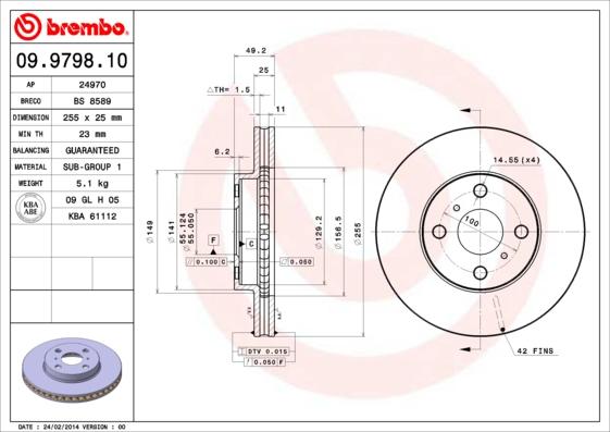 Brembo 09.9798.10 - Bremžu diski autodraugiem.lv