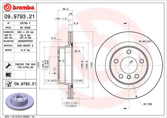 Brembo 09.9793.21 - Bremžu diski autodraugiem.lv