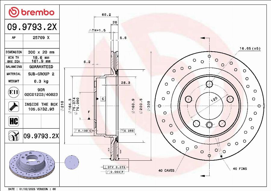 Brembo 09.9793.2X - Bremžu diski autodraugiem.lv