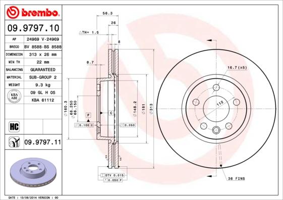 Brembo 09.9797.11 - Bremžu diski autodraugiem.lv