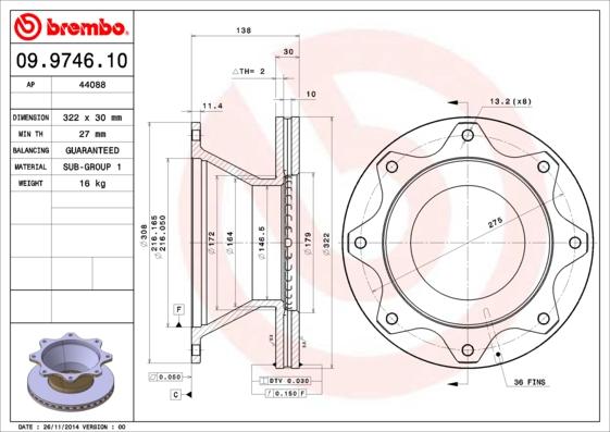 Brembo 09.9746.10 - Bremžu diski autodraugiem.lv