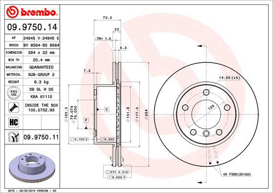 Brembo 09.9750.14 - Bremžu diski autodraugiem.lv