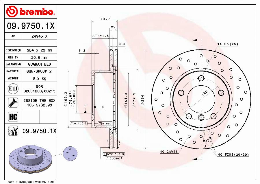 Brembo 09.9750.1X - Bremžu diski autodraugiem.lv