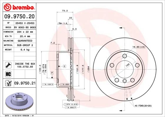 Brembo 09.9750.21 - Bremžu diski autodraugiem.lv