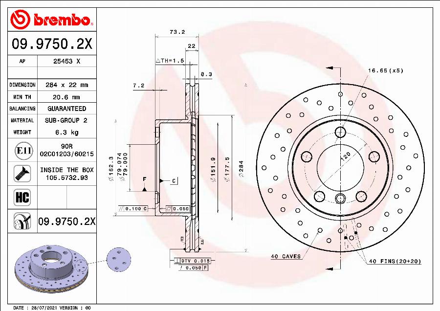 Brembo 09.9750.2X - Bremžu diski autodraugiem.lv