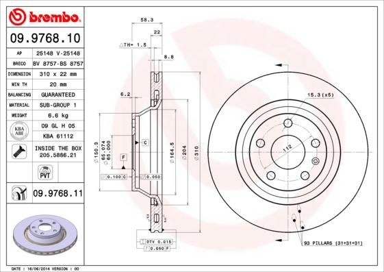 Brembo 09.9768.10 - Bremžu diski autodraugiem.lv