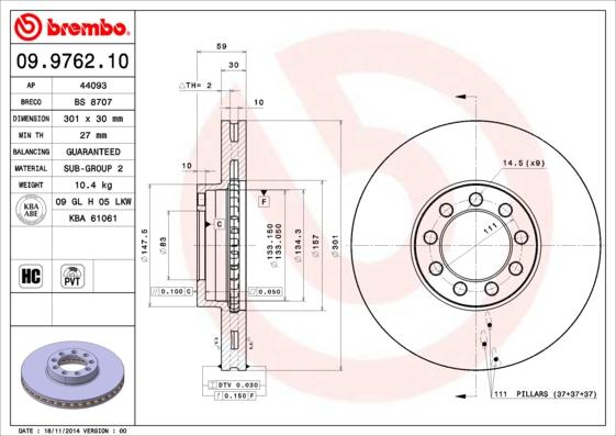 Brembo 09.9762.10 - Bremžu diski autodraugiem.lv