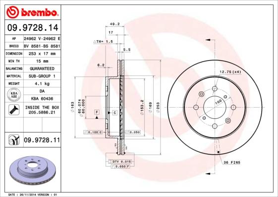 Brembo 09.9728.14 - Bremžu diski autodraugiem.lv