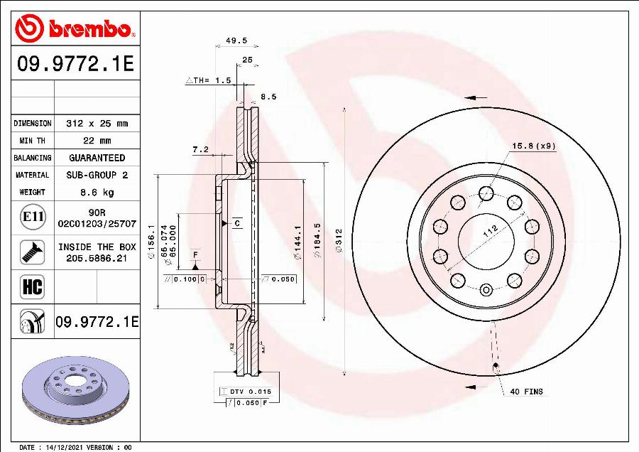 Brembo 09.9772.1E - Bremžu diski autodraugiem.lv