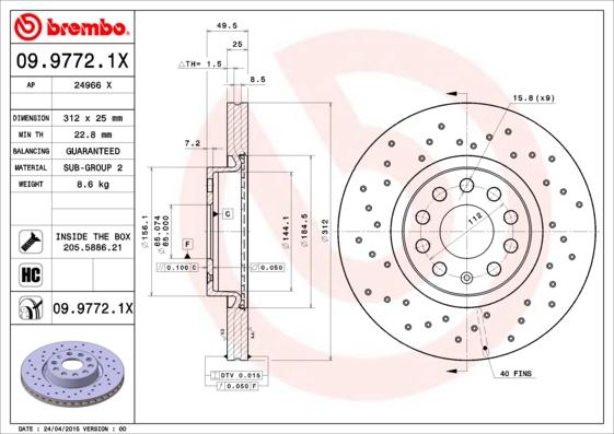 Brembo 09.9772.1X - Bremžu diski autodraugiem.lv