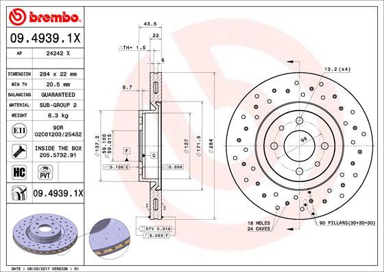 Brembo 09.4939.1X - Bremžu diski autodraugiem.lv