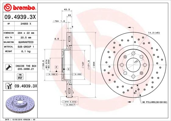 Brembo 09.4939.3X - Bremžu diski autodraugiem.lv