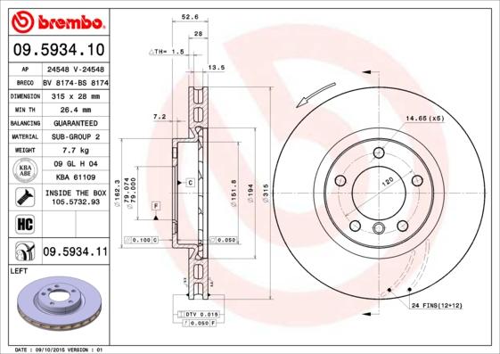 Brembo 09.5934.10 - Bremžu diski autodraugiem.lv