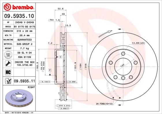 Brembo 09.5935.10 - Bremžu diski autodraugiem.lv