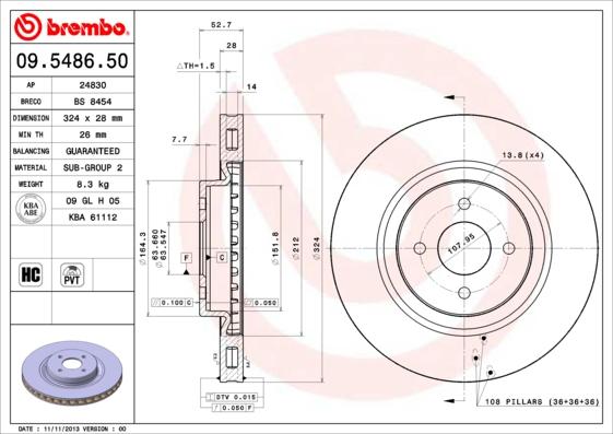 Brembo 09.5486.50 - Bremžu diski autodraugiem.lv