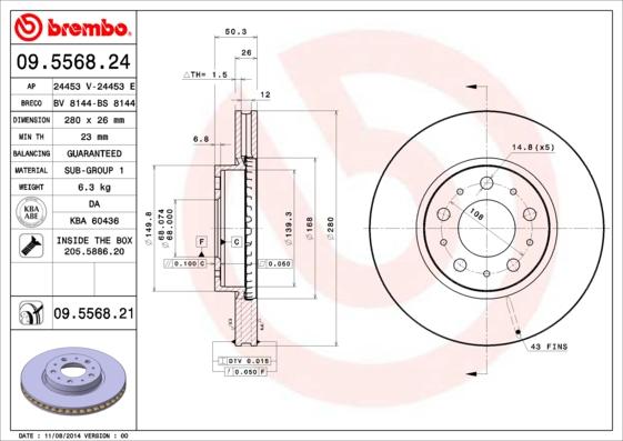 Brembo 09.5568.24 - Bremžu diski autodraugiem.lv