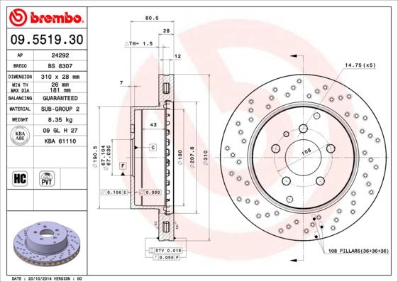 Brembo 09.5519.30 - Bremžu diski autodraugiem.lv