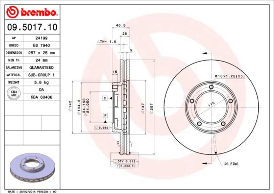 Brembo 09.5017.10 - Bremžu diski autodraugiem.lv