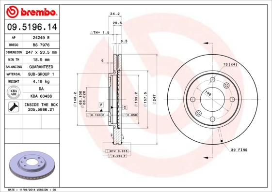 Brembo 09.5196.11 - Bremžu diski autodraugiem.lv