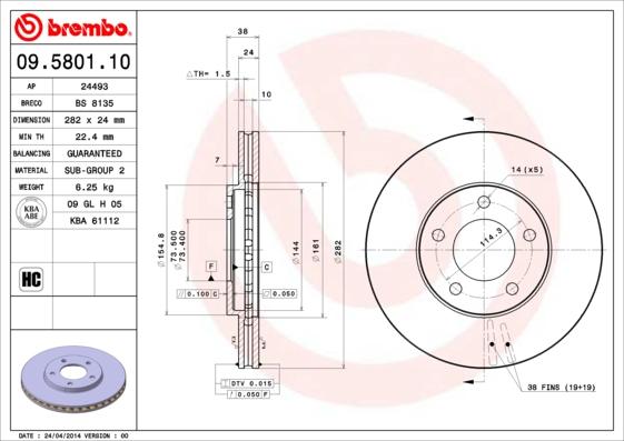 Brembo 09.5801.10 - Bremžu diski autodraugiem.lv