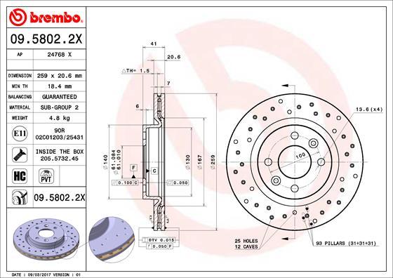 Brembo 09.5802.2X - Bremžu diski autodraugiem.lv